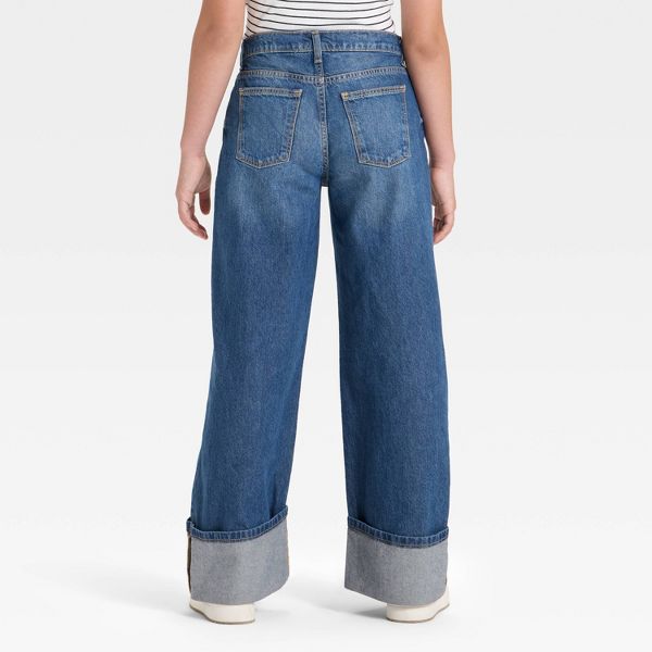 Girls' Mid-Rise Loose Slouchy Wide Leg Jeans - art class™ - Size: 14 Plus - Color: Dark Blue