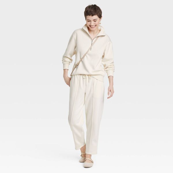 Women's Leisure Studio Quarter Zip Pullover Sweatshirt - Cream - XL - Universal Thread™