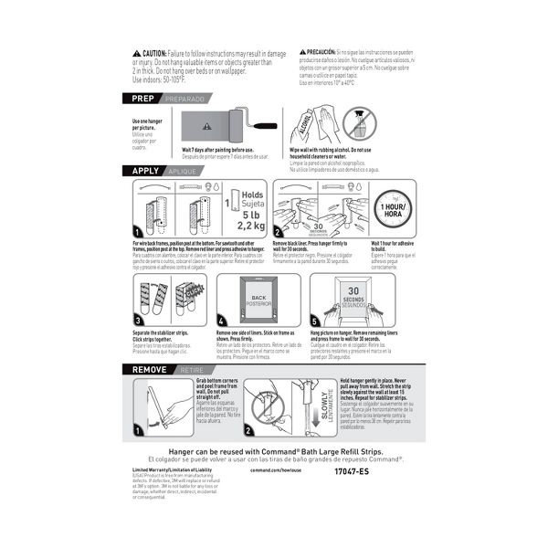Command 3 Hangers/6 Large Strips/6 Sets of Mini Strips Universal Picture Hangers White: Frame Hanging Hardware