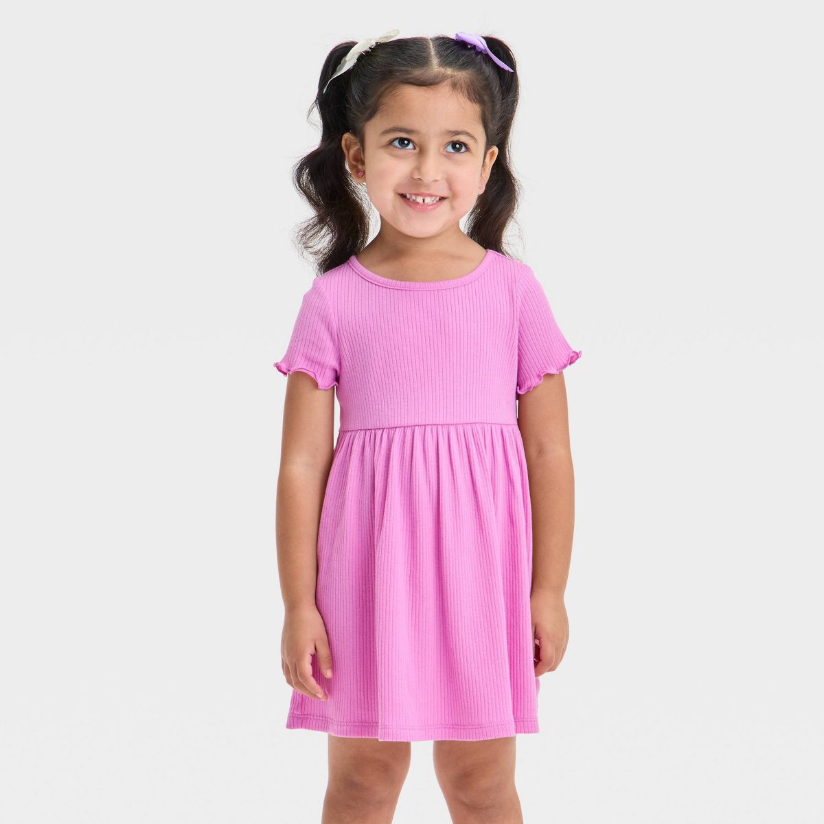Toddler Girls' Short Sleeve Solid Ribbed Dress - Purple 2T - Cat & Jack™