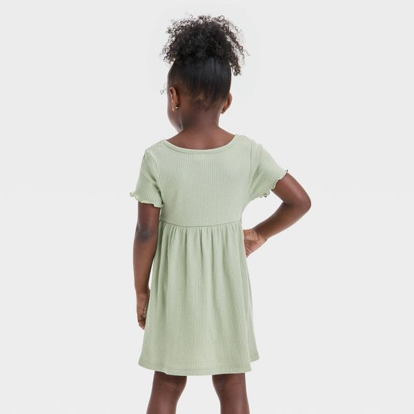 Toddler Girls' Short Sleeve Ribbed Dress - Olive Green - 2T - Cat & Jack™