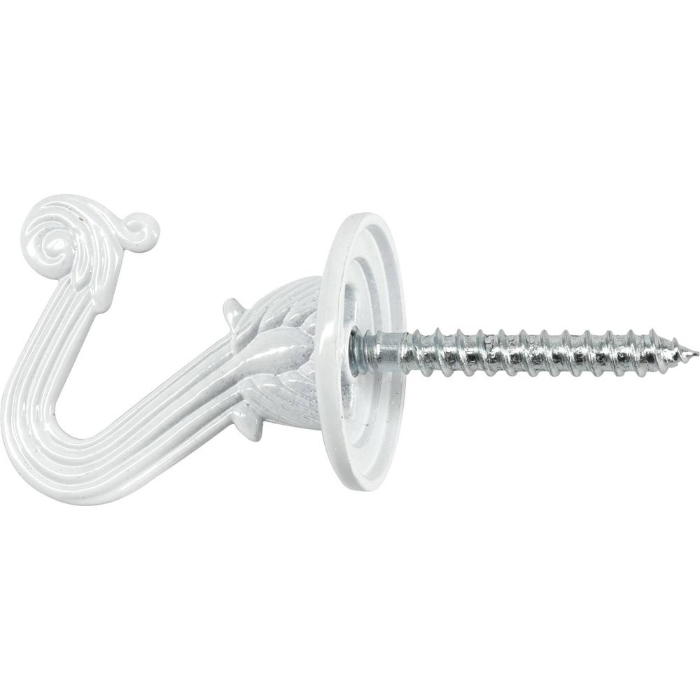 Hillman 2pk Swag Hooks White: Steel Screw Hooks for Ceiling, 30lb Capacity, 1.6" Height, 1.1" Length, 1.2" Width