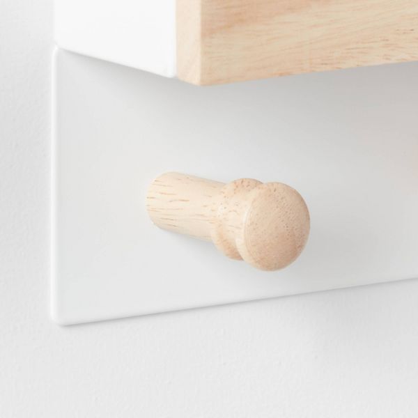 Mixed Material Mail Holder Matte White Hooks on Light Wood - Brightroom™: Wall Mounted Decorative Hook Rack, 4 Hooks