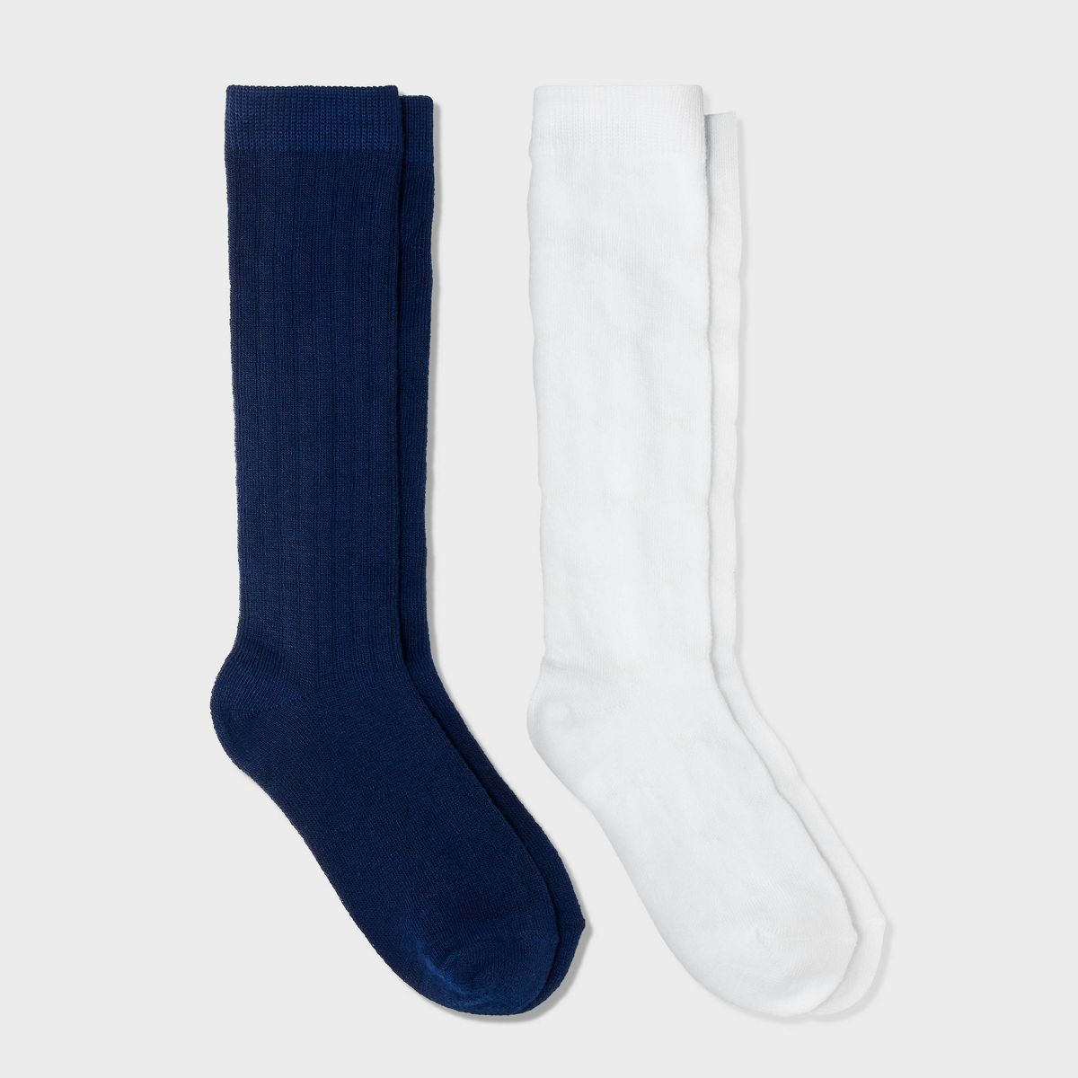 Girls' 2pk Knee High Socks - Cat & Jack™ Navy Blue/White - Size M (9-2.5)