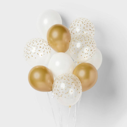 Gold and White Confetti Balloon Pack - Spritz™
