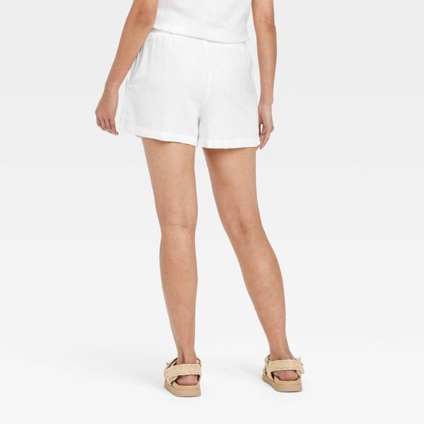 Women's Mid-Rise Linen Pull-On Shorts - A New Day™ - White, Medium