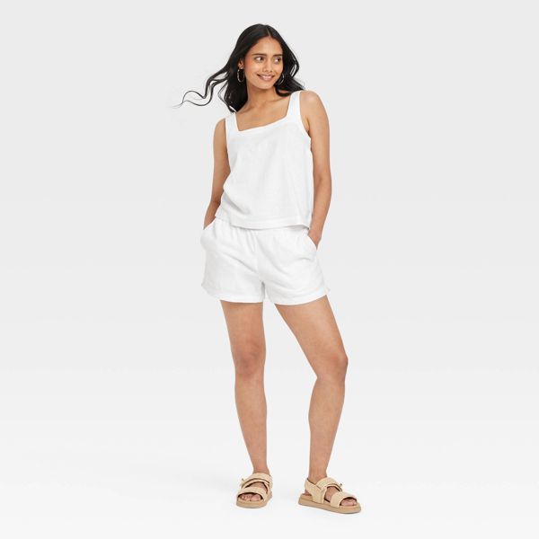Women's Mid-Rise Linen Pull-On Shorts - A New Day™ - White, Medium