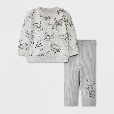 Baby Disney Dumbo Fleece Ribbed Top and Pants Set - Gray, 3-6M