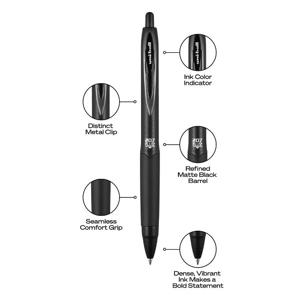 uniball 3pk 207 Plus+ Gel Pen 0.7mm Medium Point Black Ink: Signo 207 Gel Pens, Stationery, Office Supplies