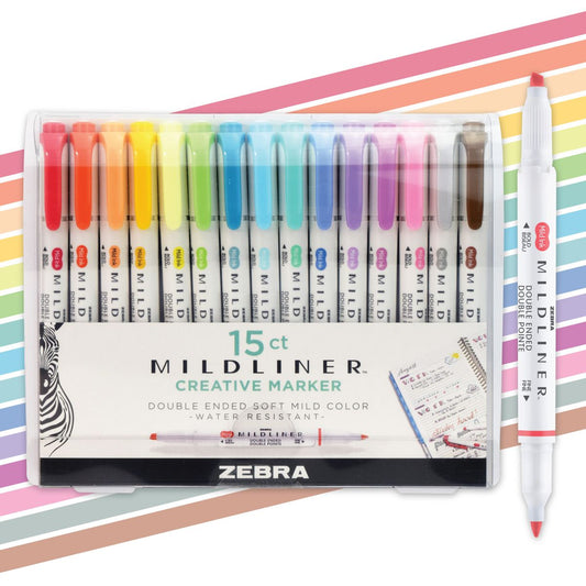 Zebra 15ct Mildliner Dual-tip Creative Colorful Marker Gifting: Mildliner Highlighters, Fine & Bold Tips, Multicolored Ink, Teacher Supplies