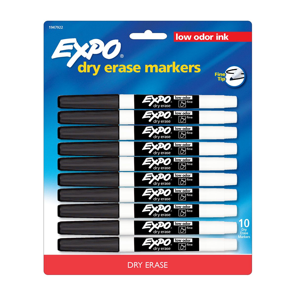 Expo 10pk Dry Erase Markers Fine Tip Black: Thin Black Expo Markers for Art & Office