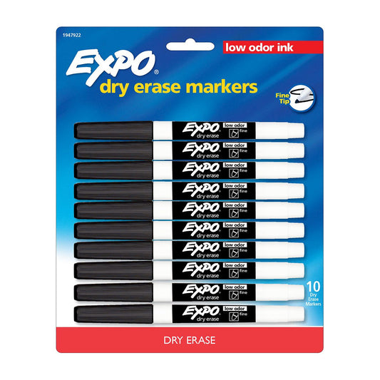 Expo 10pk Dry Erase Markers Fine Tip Black: Thin Black Expo Markers for Art & Office
