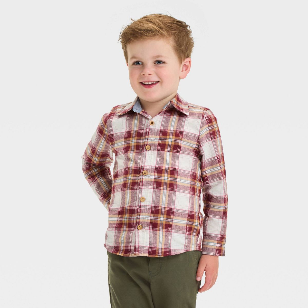 OshKosh B'gosh Toddler Boys' Plaid Woven Long Sleeve Flannel Shirt - 4T - Burgundy/Brown/Cream
