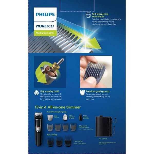 Philips Norelco Series 3000 Multigroom All-in-One Men's Rechargeable Electric Trimmer with 13 Attachments - MG3740/40