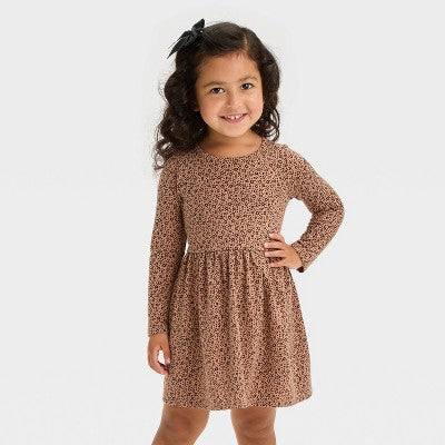 Toddler Girls' Long Sleeve Dress - Cat & Jack™ Brown 4T