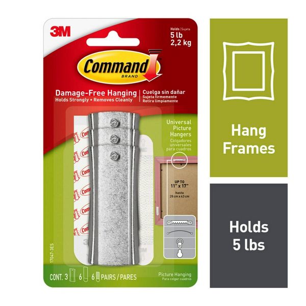 Command 3 Hangers/6 Large Strips/6 Sets of Mini Strips Universal Picture Hangers White: Frame Hanging Hardware