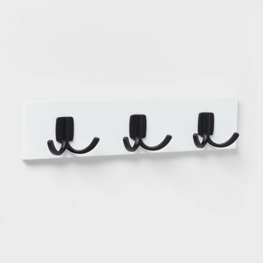 Modern Octopus 3 Hooks Rail Black/White - Brightroom™: Wall Mounted Decorative Hook Rack, Cast Aluminum, Wood