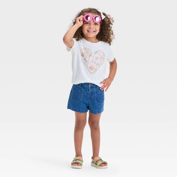 Toddler Girls' Seashell Heart Graphic T-Shirt - Cat & Jack™ Cream