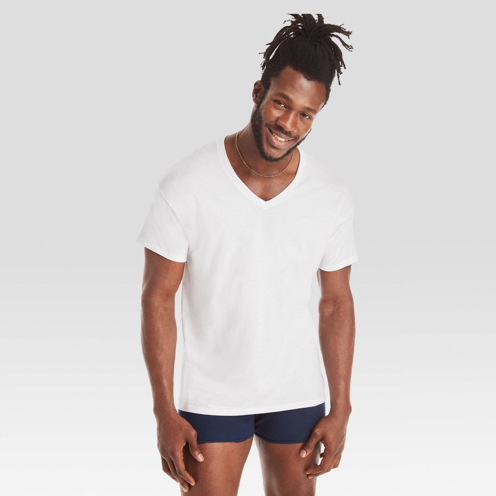 Hanes Premium Men's Short Sleeve V-Neck T-Shirt 5pk - White, Medium