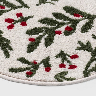 17"x24" Christmas Half Moon Botanical Bath Rug White - Wondershop™