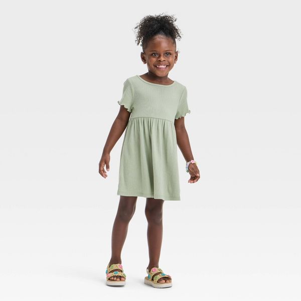 Toddler Girls' Short Sleeve Ribbed Dress - Olive Green - 2T - Cat & Jack™