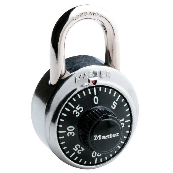 Master Lock 1-7/8" Black Dial Combination Padlock: Silver, Pin-Tumbler, Locker Lock, Automatic Lock Scramble