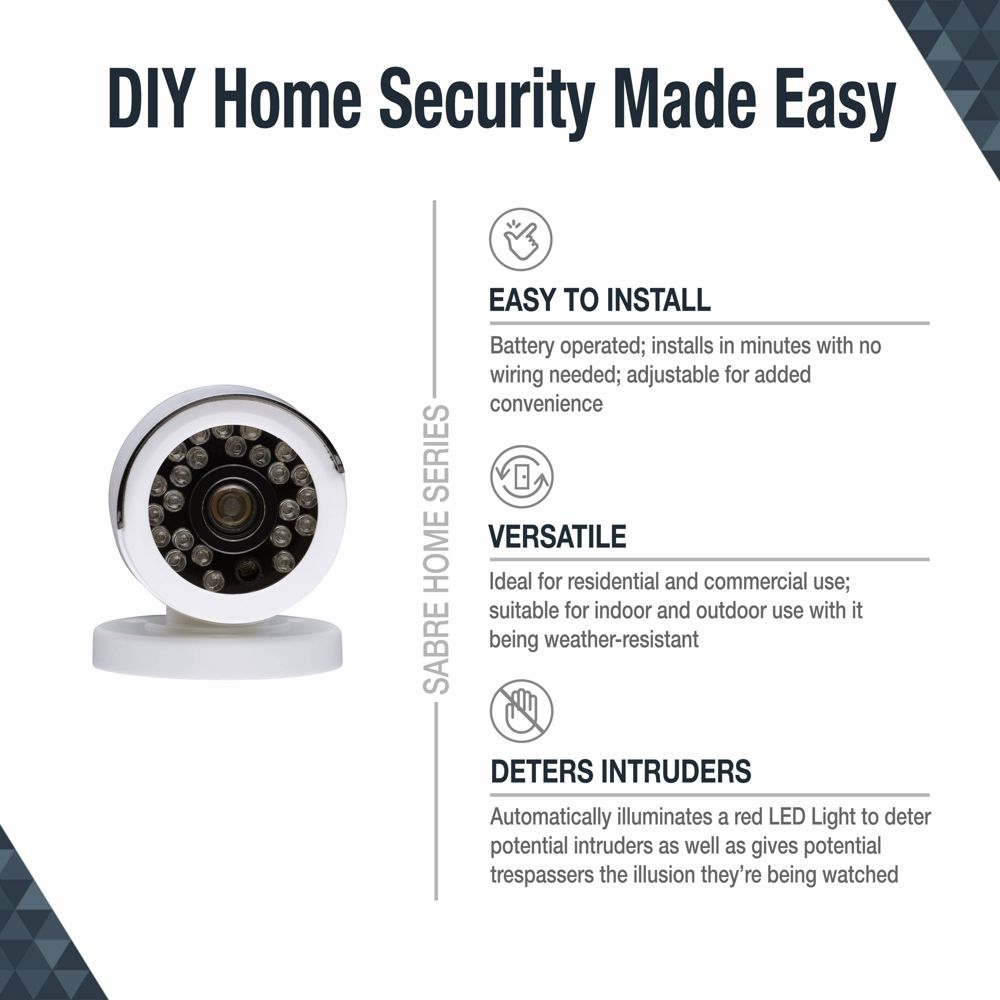 Sabre Fake Security Camera: Indoor & Outdoor Home Security Accessory, Adjustable Mount, White, Requires 2 AA Batteries