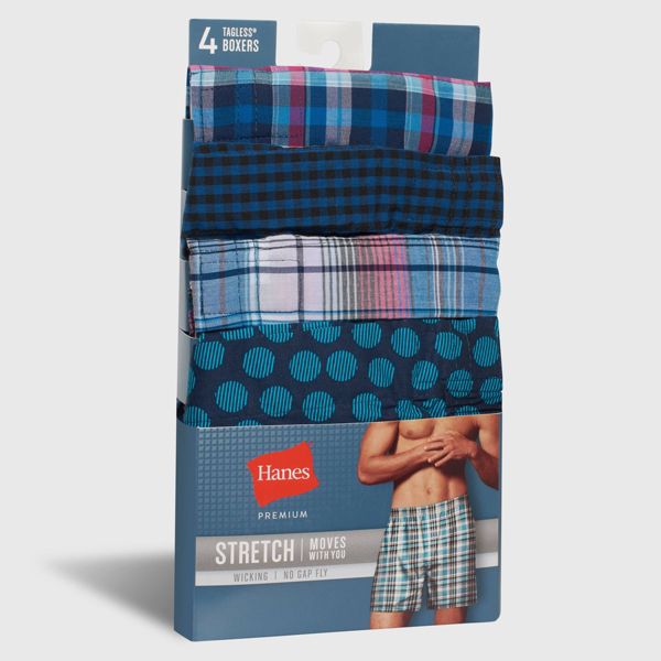 Hanes Premium Men's Stretch Woven Boxer Shorts 4pk - Blue/Green - Small (28-30)