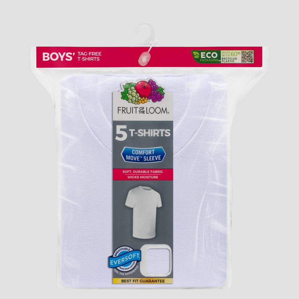 Fruit of the Loom Boys' 5pk Crew T-Shirt - White - Small (6-8)