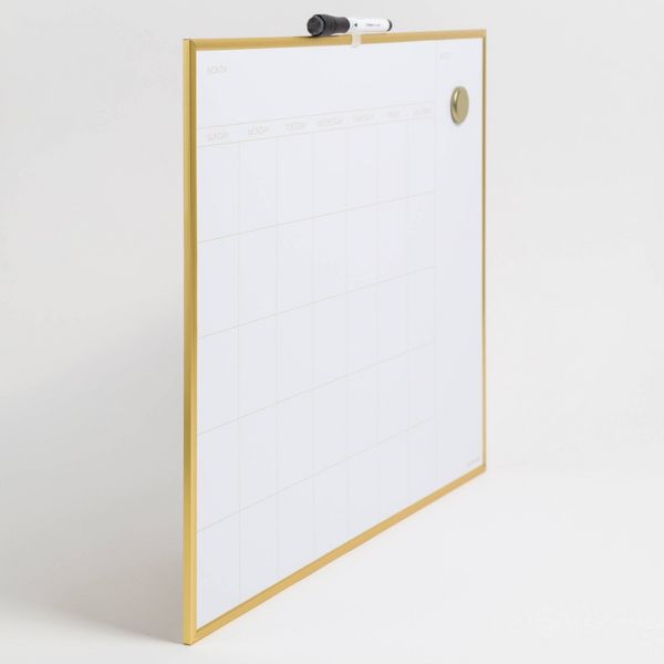 U Brands 16"x20" Dry Erase Calendar Board Gold
