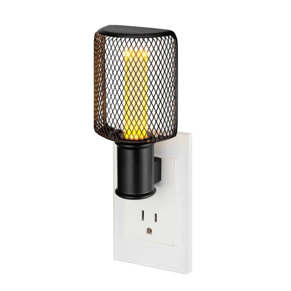 Globe Electric Auto On/Off Metal Cage Night Light: LED Wall Plug Nightlight for Kids', Black, No Assembly Required