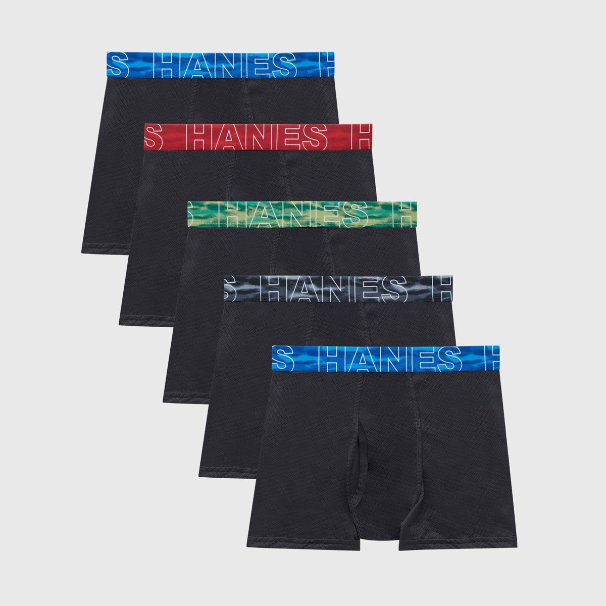 Hanes Boys' 5pk Moves Breathable Mesh X-Temp Boxer Briefs - Black XL (16-18)