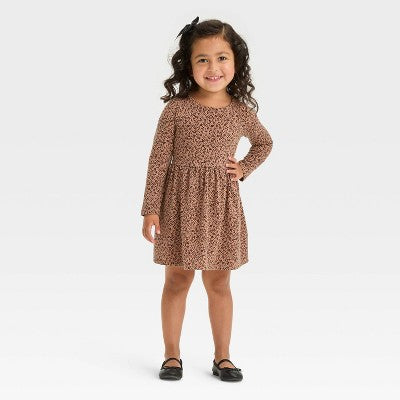 Toddler Girls' Long Sleeve Dress - Cat & Jack™ Brown 4T