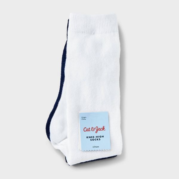 Girls' 2pk Knee High Socks - Cat & Jack™ Navy Blue/White - Size M (9-2.5)