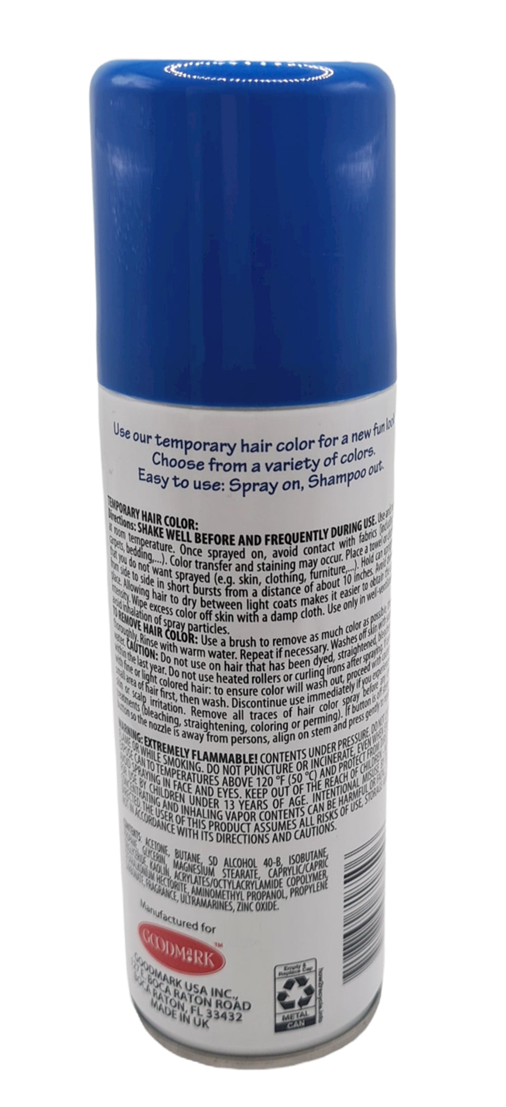 Goodmark Halloween Temp Hair Color Spray Makeup, Blue, Adult, Net Wt. 3oz (85g)