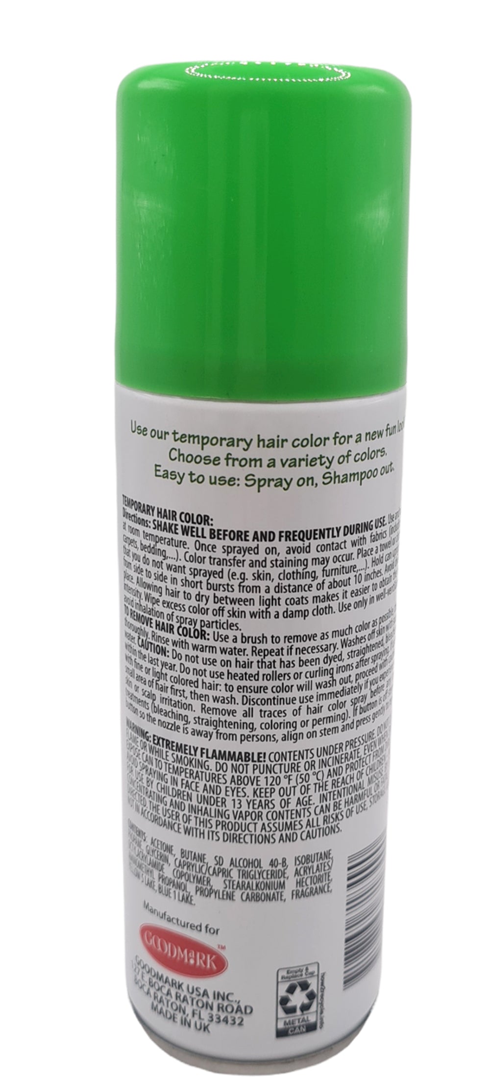 Goodmark Halloween Temp Hair Color Spray Makeup, Green, Adult, Net Wt. 3oz