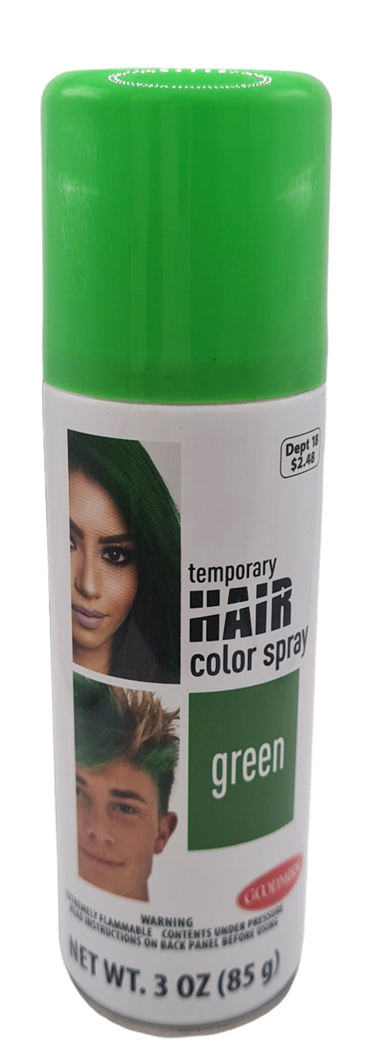 Goodmark Halloween Temp Hair Color Spray Makeup, Green, Adult, Net Wt. 3oz