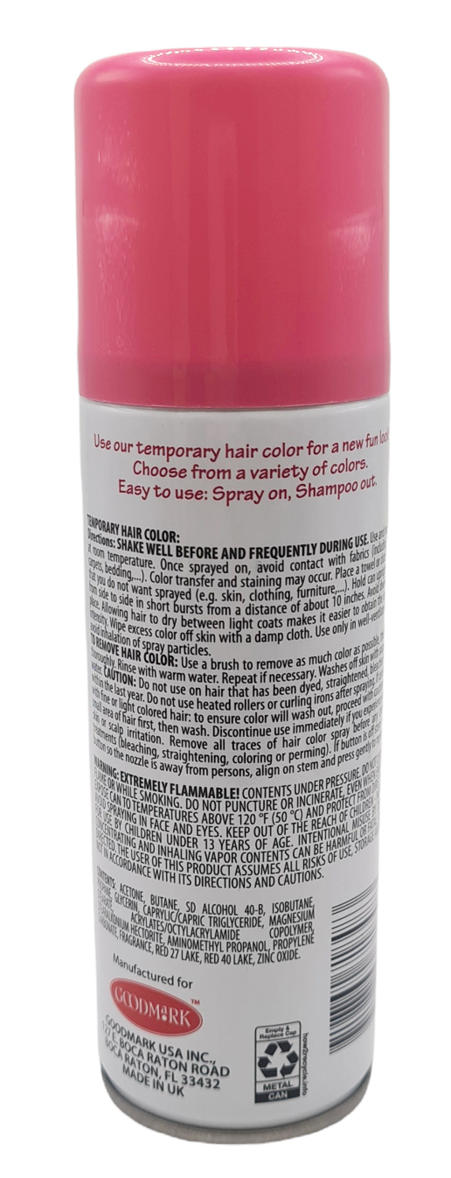 Net Wt. 3oz (85g), Temporary Hair Color Spray, Pink,Unisex Adult Halloween Makeup, Goodmark