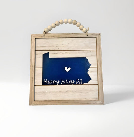 Handmade Rustic Wooden Happy Valley Heart Sign 8" x 8"