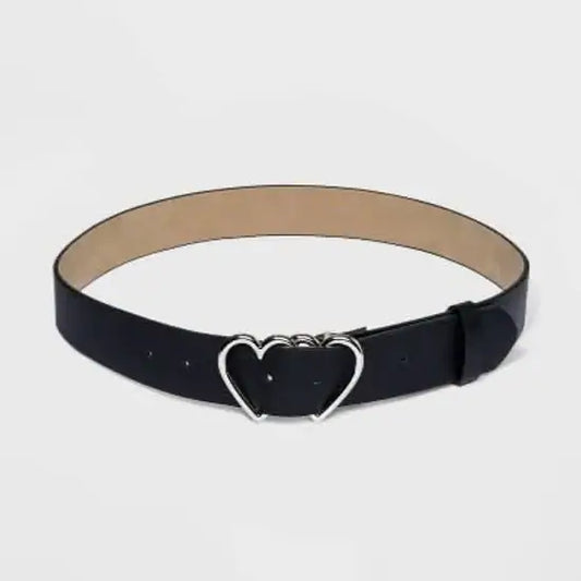 Women's Fable Double Heart Metal Buckle Belt - Wild Fable™ Black M