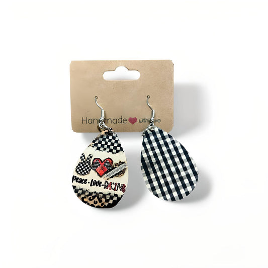 "Peace, Love, & Racing" Teardrop Earrings