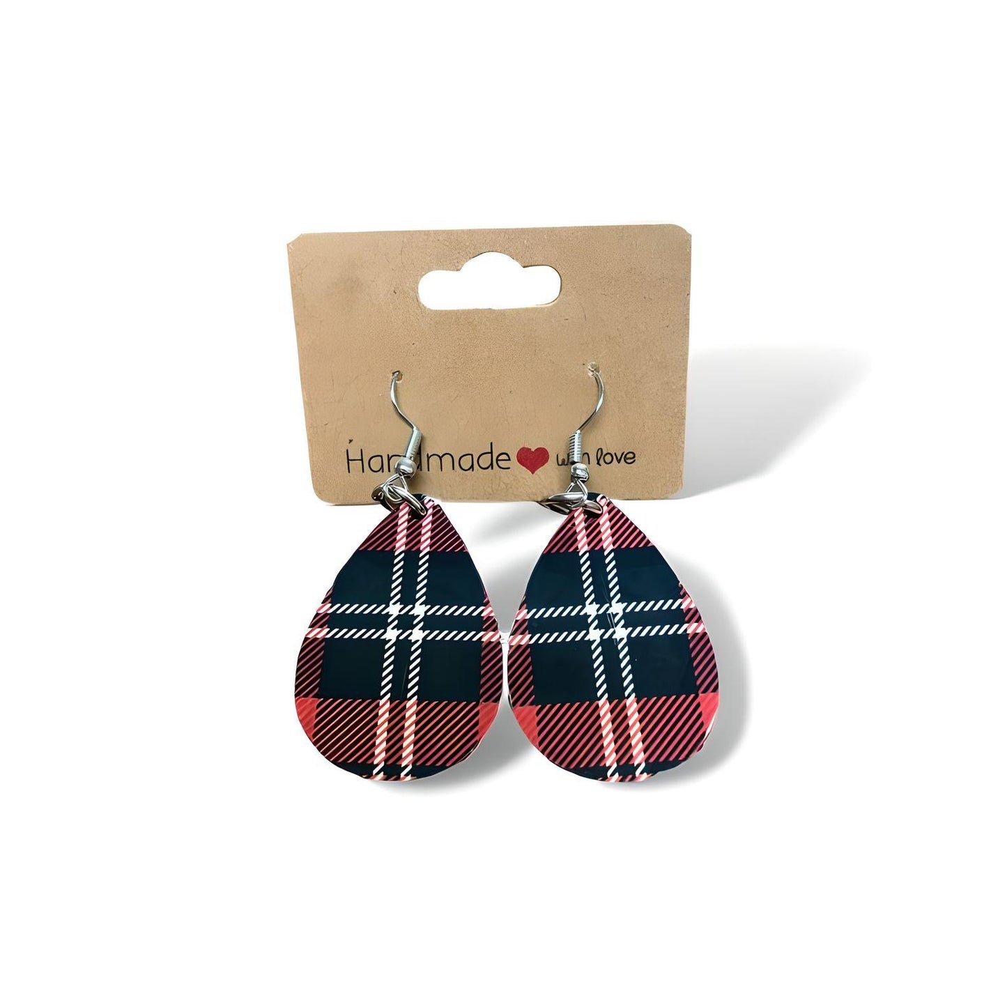 "Red Plaid" Teardrop Earrings