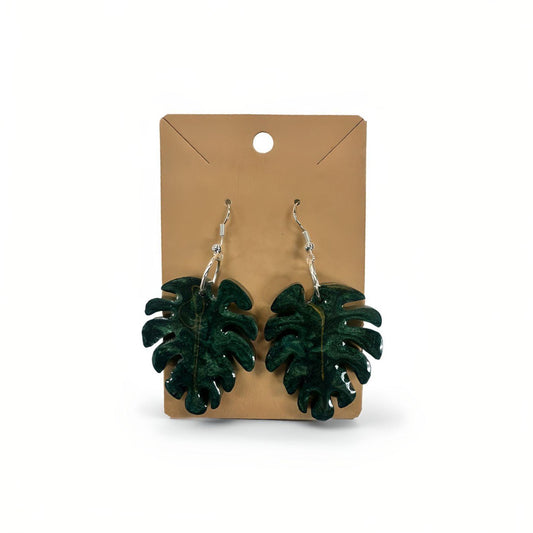 Green and Gold Resin Leaf Earrings