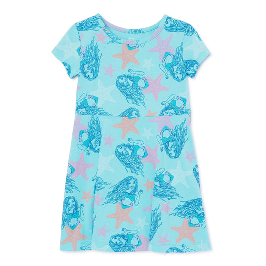 Little Mermaid Toddler Girl Print Skater Dress