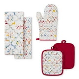 Mainstays Ogee Tile Kitchen Towel, Pot Holder, and Oven Mitt Set, Multicolor, 15"W x 25"L, 5 Pieces