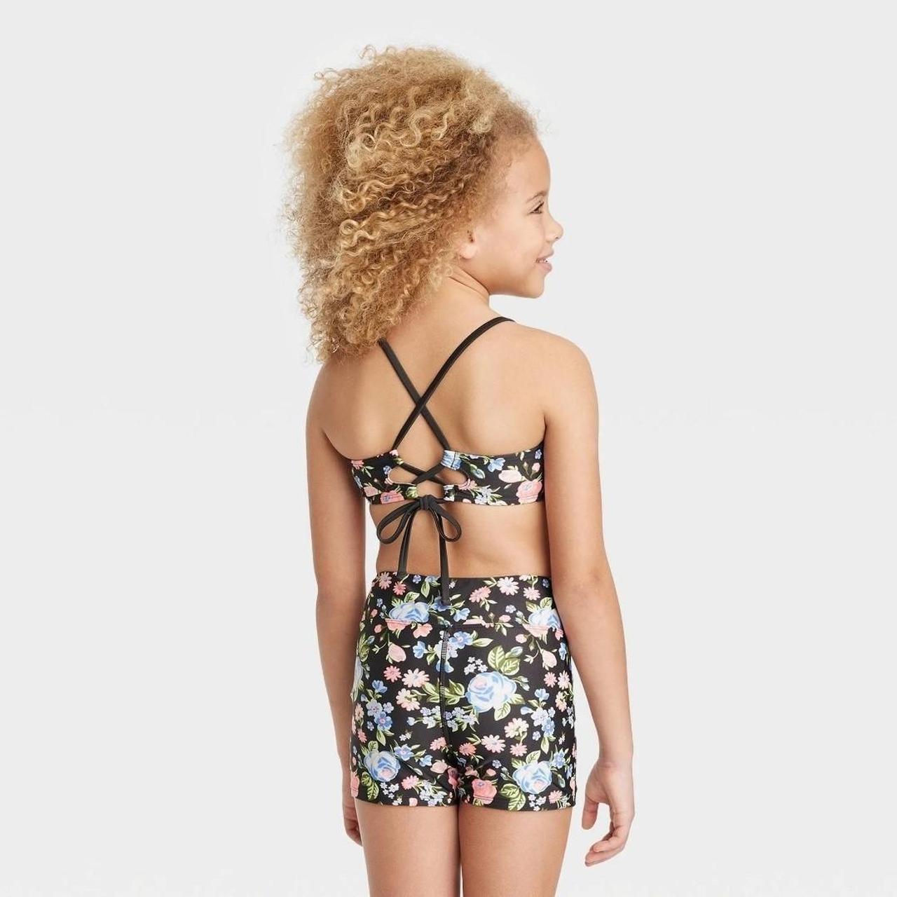 Girls' Tea Party Floral Bike Shorts with Adjustable Back Top Set - Art Class™ Black M (8)