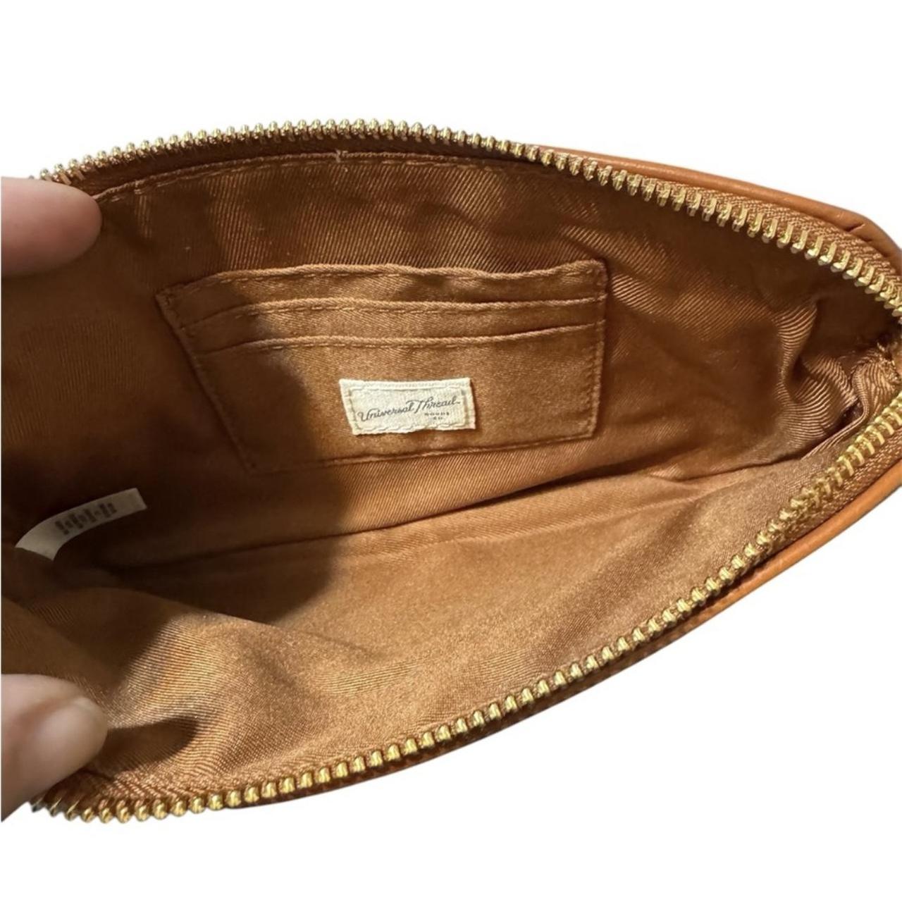 Universal Thread women's zippered pouch clutch in a rich brown faux leather finish