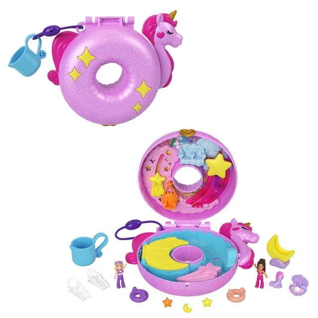 Polly Pocket Dolls and Playset, Unicorn Toys, Sparkle Cove Adventure Unicorn Floatie Compact