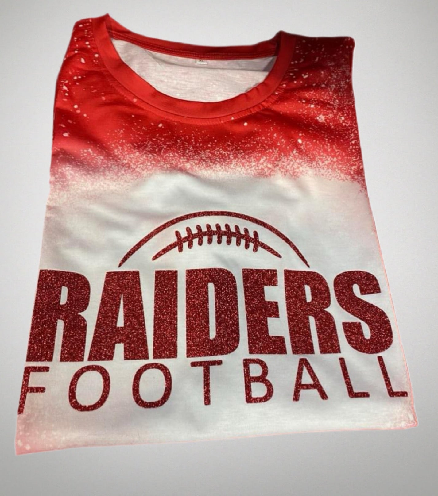 "Raiders Football" Red Glitter T-Shirt - Women's