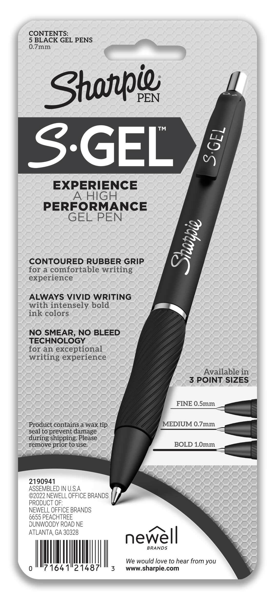 Sharpie S-Gel, Gel Pens, Medium Point - 0.7 mm, Black Gel Ink Pens, 4 + 1 Bonus, 5 Count